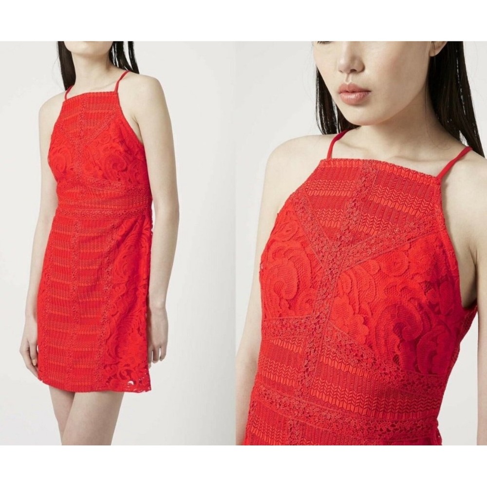 Romantic Red Lace Dress Party Cocktail Mini Dress 6 boho whimsi goth Y2K dainty